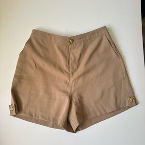 L|C Curvy Collections High-Rise Tailored Tan Shorts with Decorative Buttons~XL